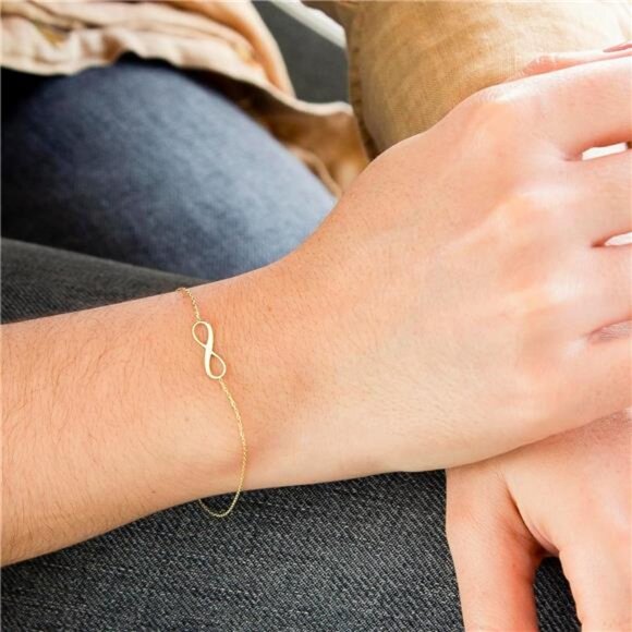 9ct Yellow Gold Infinity Bracelet Adjustable Womens Gold Jewelry Gift for Her - Picture 5 of 7